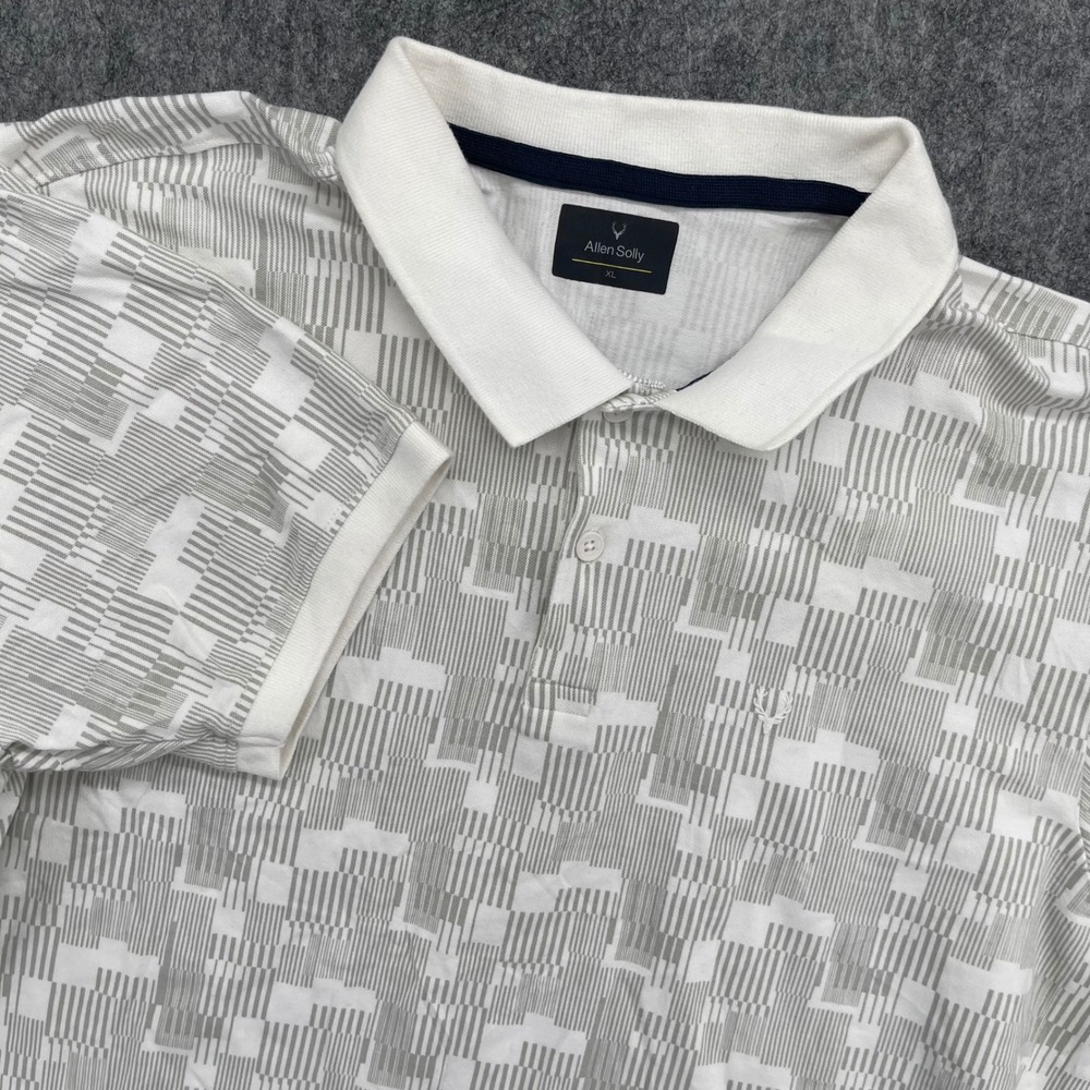 Allen Solly Polo Shirt Mens XL White Grey Geometric Abstract Short Sleeve Casual